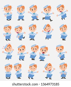 Cartoon character chef. Set with different postures, attitudes and poses, doing different activities in isolated vector illustrations.