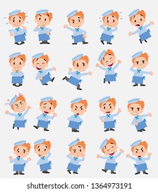 Cartoon character chef. Set with different postures, attitudes and poses, doing different activities in isolated vector illustrations.