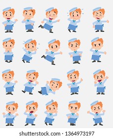 Cartoon character chef. Set with different postures, attitudes and poses, doing different activities in isolated vector illustrations.