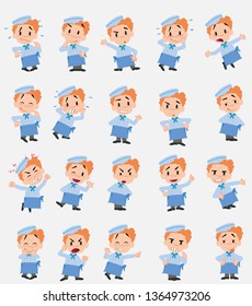 Cartoon character chef. Set with different postures, attitudes and poses, doing different activities in isolated vector illustrations.