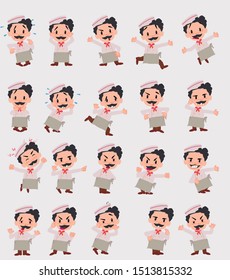 Cartoon character chef. Set with different postures, attitudes and poses, always in negative attitude, doing different activities in vector vector illustrations.