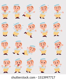 Cartoon character chef. Set with different postures, attitudes and poses, doing different activities in isolated vector illustrations.