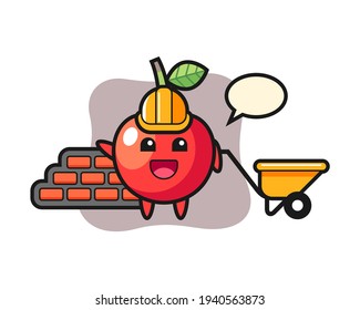 Cartoon character of cherry as a builder