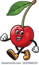 Personaje de dibujos animados de la fruta de la cereza está caminando