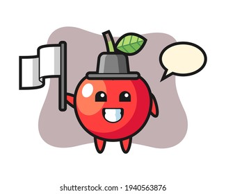 Cartoon character of cherry holding a flag