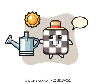 Cartoon character of chess board holding watering can , cute style design for t shirt, sticker, logo element