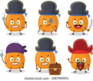 Cartoon character of chicken thighs with various pirates  emoticons. Vector illustration