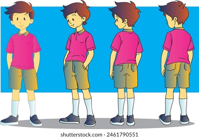 A cartoon character of a child from several different angles