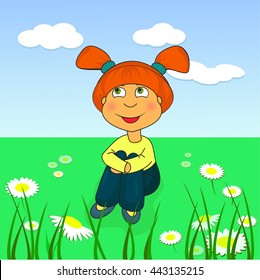 cartoon character child, sitting girl