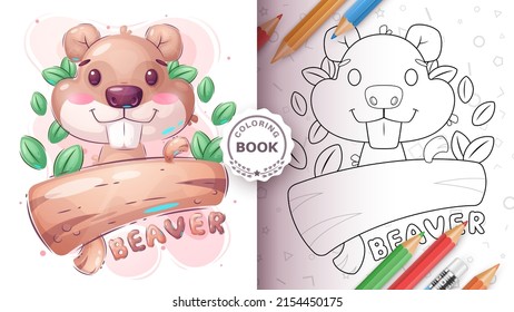 Cartoon character childish animal beaver - coloring book