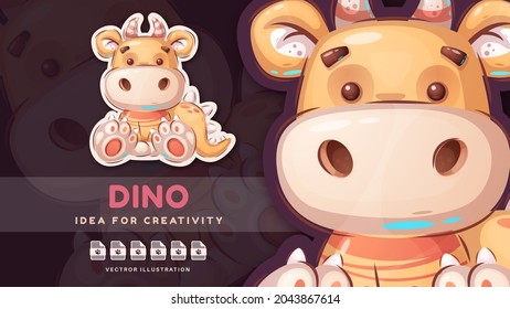 Cartoon character childish dinosaur - cute sticker.