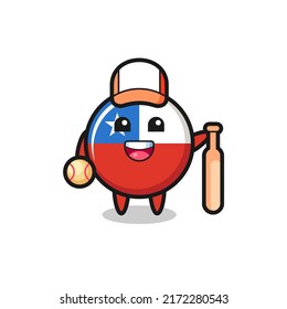 Cartoon character of chile flag badge as a baseball player , cute style design for t shirt, sticker, logo element
