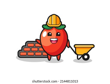 Cartoon character of chili pepper as a builder , cute design