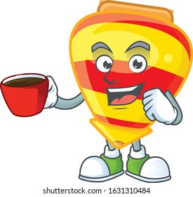 cartoon character of chinese gold tops toy with a cup of coffee