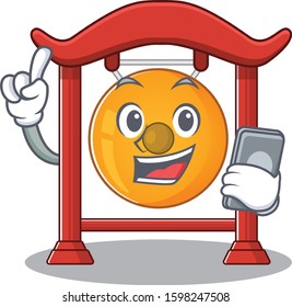 cartoon character of chinese gong Scroll speaking with phone