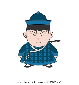 Cartoon character of chinese kid. Kids in chinese costumes.