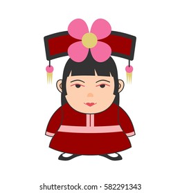Cartoon character of chinese kid. Kids in chinese costumes.