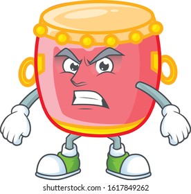cartoon character of chinese red drum with angry face