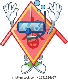 cartoon character of chinese red kite wearing Diving glasses