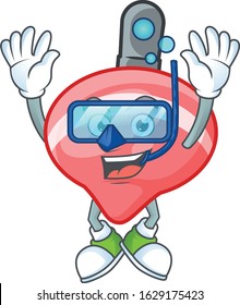 cartoon character of chinese red tops toy wearing Diving glasses