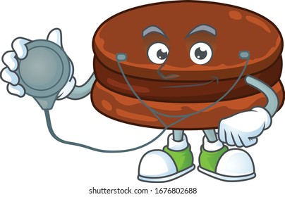 A cartoon character of chocolate alfajor Doctor using tools