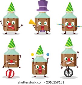 Cartoon character of chocolate baby milk bottle with various circus shows. Vector illustration