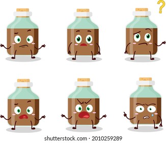 Caricatura de la botella de leche para bebé de chocolate con qué expresión. Ilustración del vector