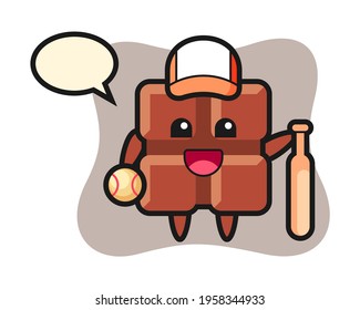 Cartoon character of chocolate bar as a baseball player, cute style design for t shirt, sticker, logo element