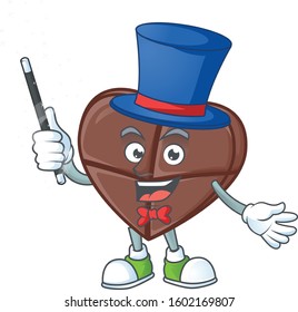 Cartoon character of chocolate bar love performance as a Magician