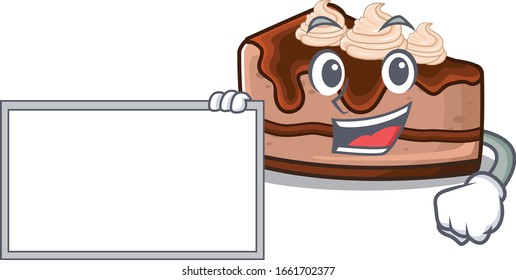 cartoon character of chocolate cheesecake design concept bring a board