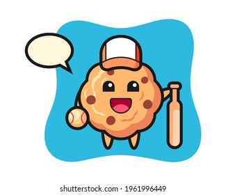 Cartoon-Charakter des Schokoladenchips als Baseballspieler, süßes Design für T-Shirt, Aufkleber, Logo-Element