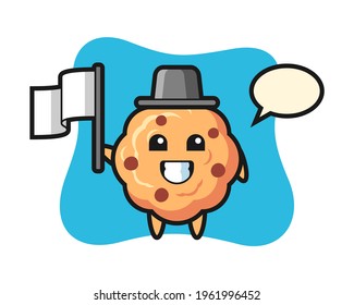 Caricatura de una galleta de chocolate con una bandera, diseño de estilo lindo para camiseta, pegatina, elemento logotipo
