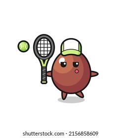 Cartoon character of chocolate egg as a tennis player , cute design