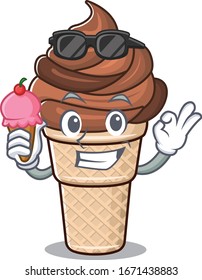 cartoon character of chocolate ice cream holding an ice cream