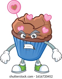 cartoon character of chocolate love cupcake with angry face