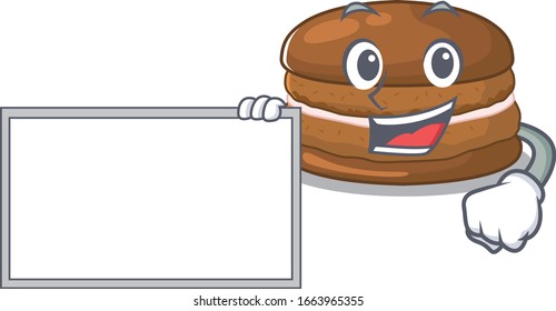 el personaje de dibujos animados del concepto de diseño de chocolate macaron trae una tabla