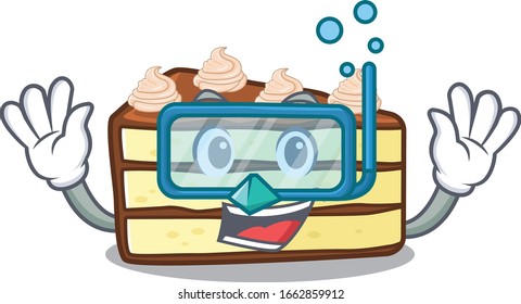 cartoon character of chocolate slice cake wearing Diving glasses