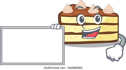 cartoon character of chocolate slice cake design concept bring a board