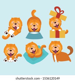 Cartoon character chow chow dog poses.
