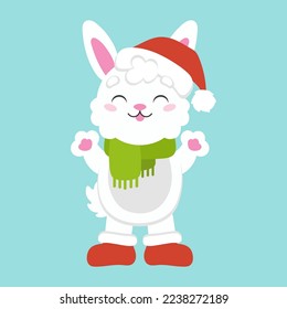 Cartoon character christmas rabbit. Colorful vector illustration. Isolated on color background. Design element. Template for your design, books, stickers, cards.