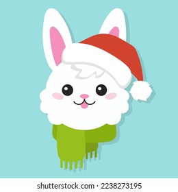 Cartoon character christmas rabbit. Colorful vector illustration. Isolated on color background. Design element. Template for your design, books, stickers, cards.
