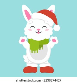 Cartoon character christmas rabbit. Colorful vector illustration. Isolated on color background. Design element. Template for your design, books, stickers, cards.