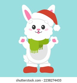 Cartoon character christmas rabbit. Colorful vector illustration. Isolated on color background. Design element. Template for your design, books, stickers, cards.