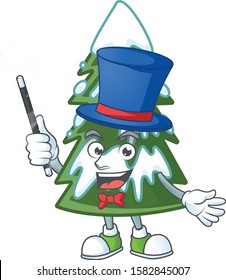 Cartoon character of christmas tree snow Magician style