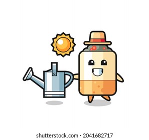 Cartoon character of cigarette holding watering can , cute design