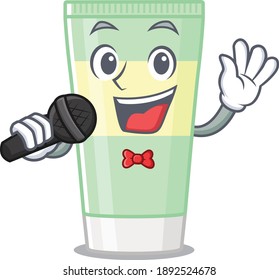 cartoon character of cleansing foam sing a song with a microphone