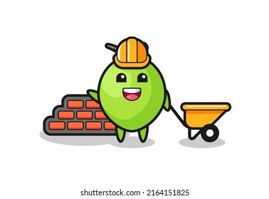 Cartoon character of coconut as a builder , cute style design for t shirt, sticker, logo element