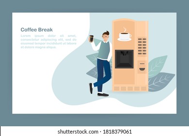 Cartoon character. Coffee break vending machine, great design for any purposes. Art illustration. Vector illustration.