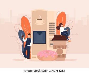 Cartoon character. Coffee break vending machine, great design for any purposes. Art illustration. Vector illustration.