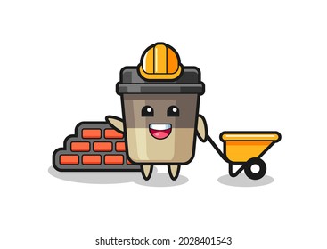 Cartoon character of coffee cup as a builder , cute style design for t shirt, sticker, logo element